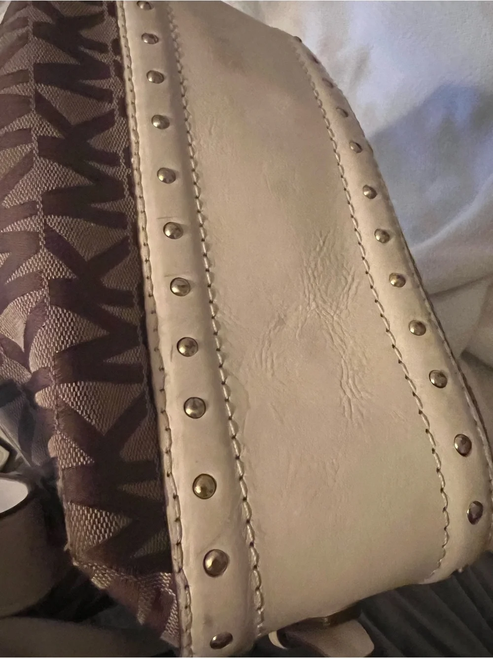 Michael Kors Brown MK Logo Tote with Cream Accents